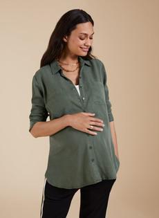 Raffa Chambray Maternity Shirt with Tencel™ via Isabella Oliver