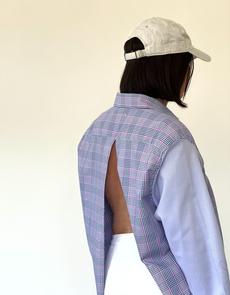 Open back duo blouse checkered - light purple sleeves via JUNGL