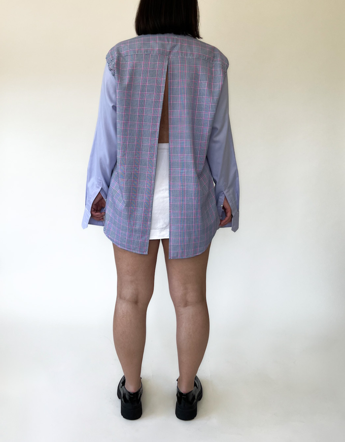 Open back duo blouse checkered - light purple sleeves from JUNGL