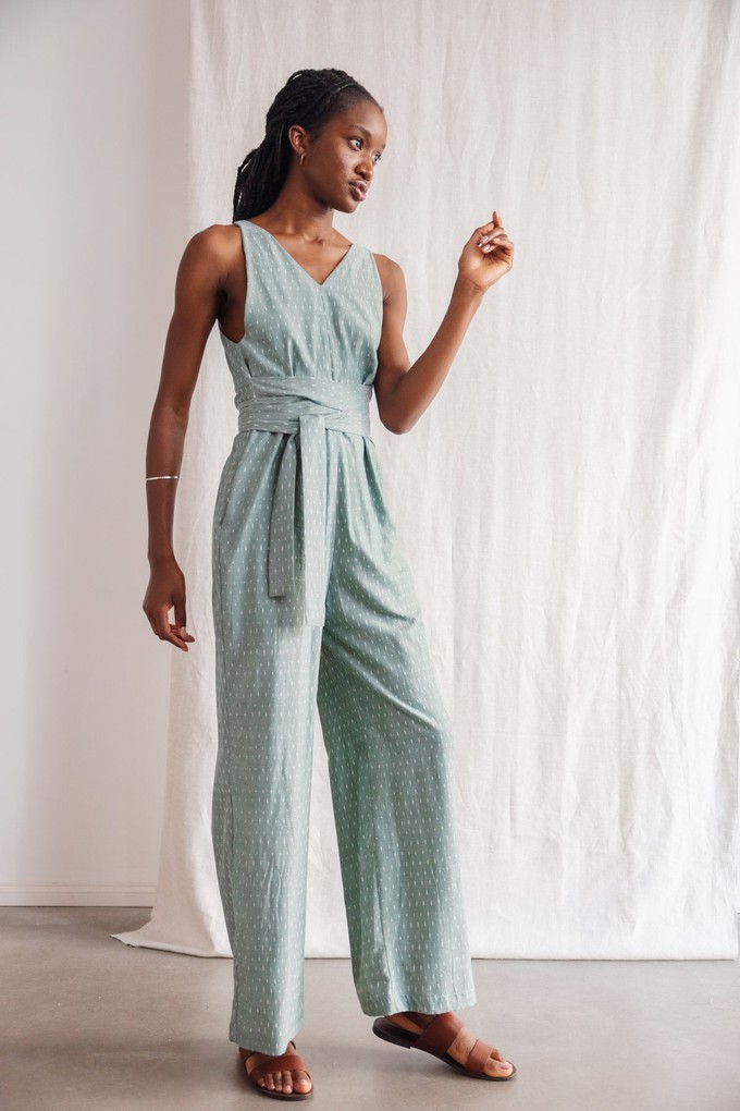 Bio-Baumwoll Jumpsuit Parvani Ikat Salbei from Jyoti - Fair Works