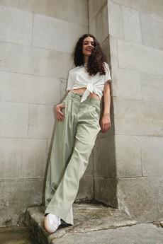 LOLA - Organic Cotton Trousers - Green Stripe via KOMODO