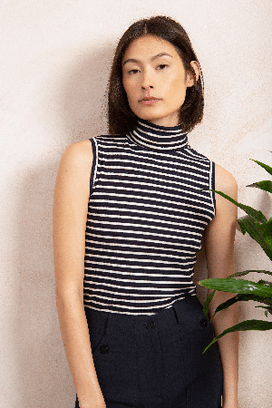 Sleeveless Striped Cotton Roll Neck from Lavender Hill Clothing