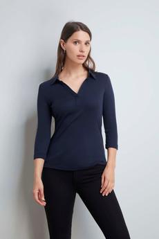 3/4 Sleeve Collared Cotton Modal Blend T-Shirt via Lavender Hill Clothing