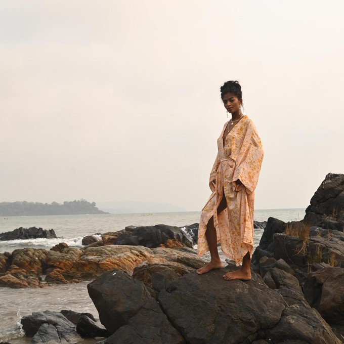 Silk Eco Print Maxi Kimono- Antique Peach from Loft & Daughter