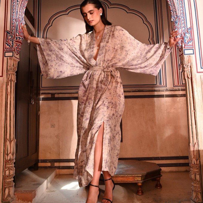 Silk Eco Print Maxi Kimono- Lavender Cloud from Loft & Daughter