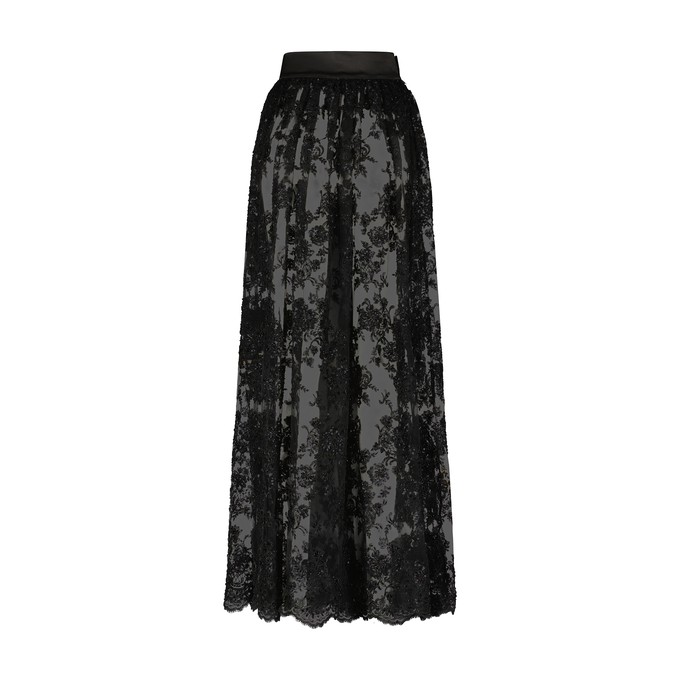 BLACK EMBROIDERED LACE SKIRT from MONIQUE SINGH