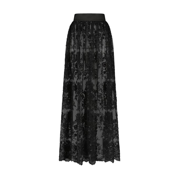 BLACK EMBROIDERED LACE SKIRT from MONIQUE SINGH