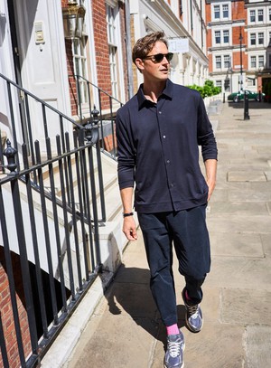 ZQ Merino Super 120s Wool Jersey Navy Shirt from Neem London