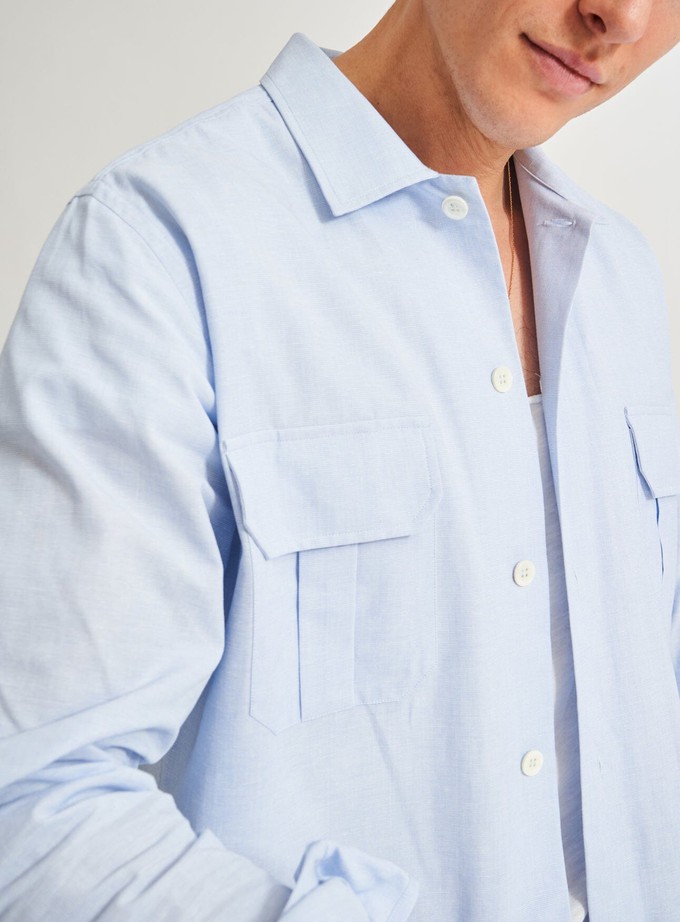 Recycled Italian Sky Fil-a-Fil Overshirt from Neem London