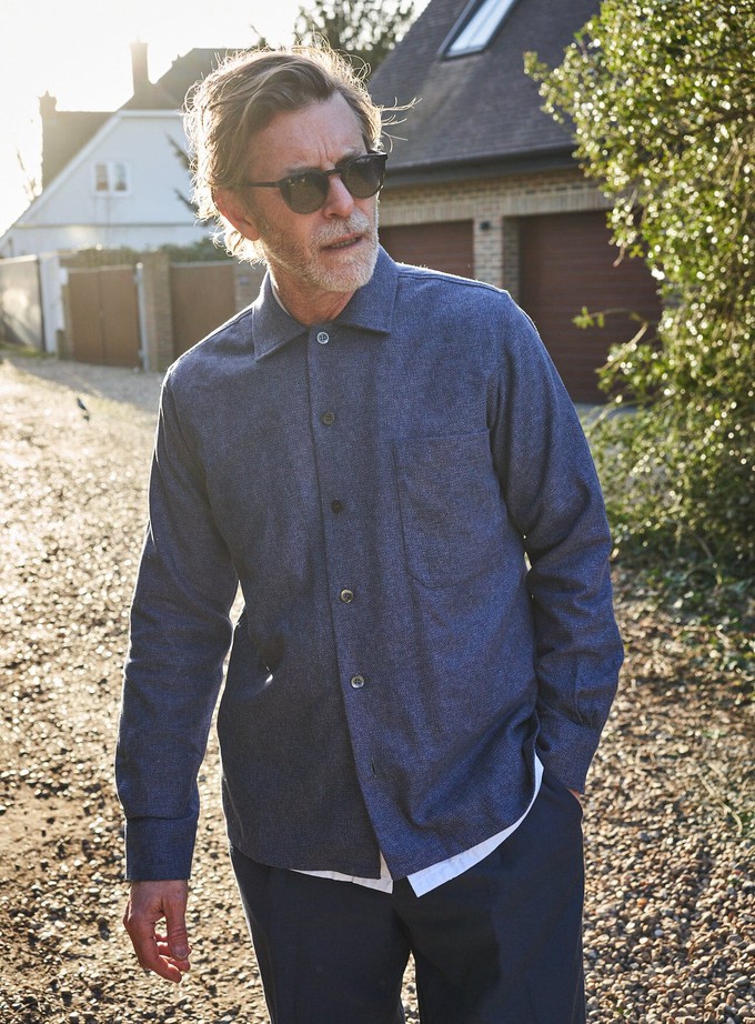 Recycled Cross Weave Spitalfields Blue Overshirt from Neem London