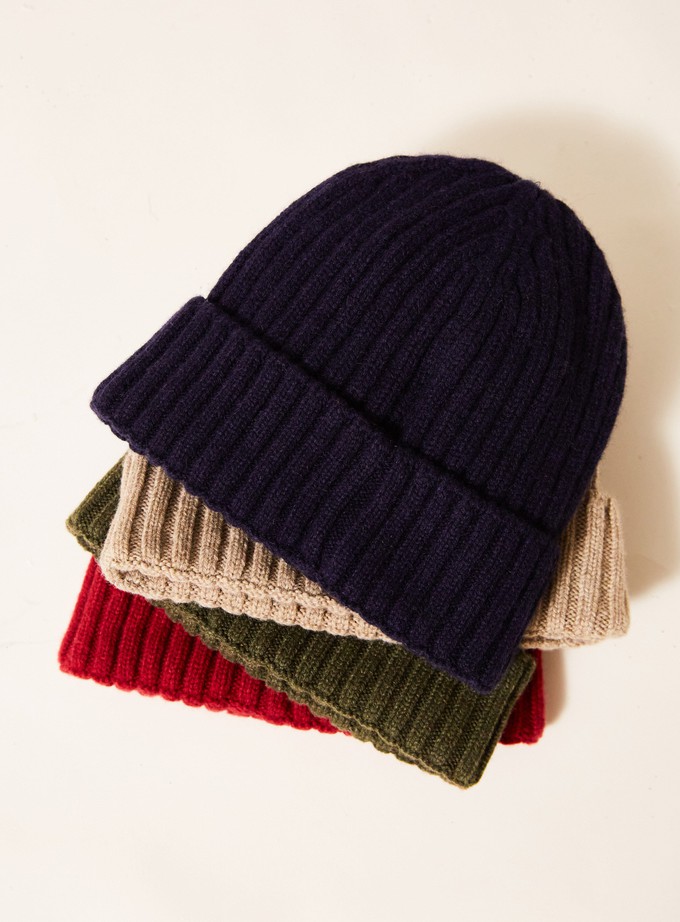 Cashmere Navy Ribbed Beanie Hat from Neem London