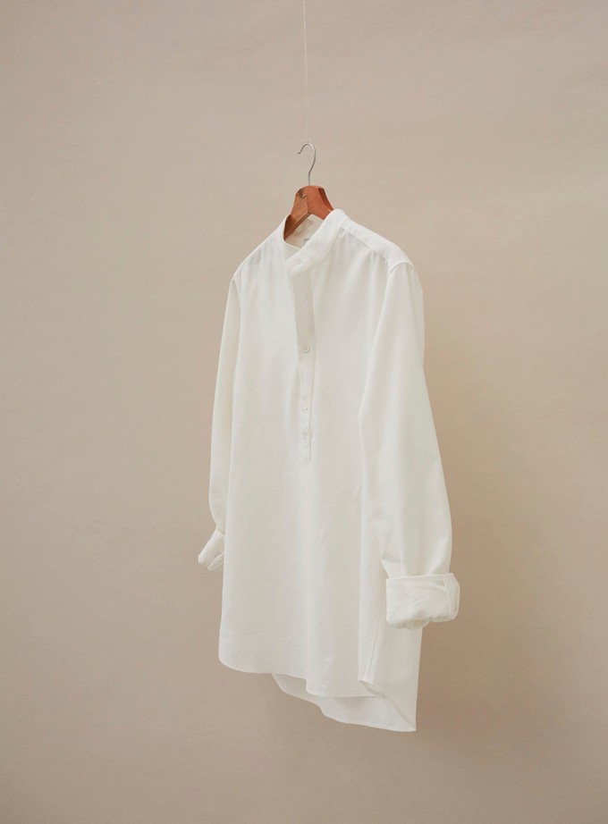 Recycled White Popover Nehru Collar Shirt from Neem London