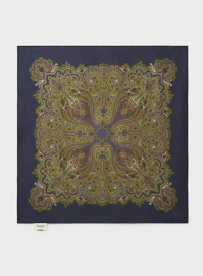 Biodegradable Italian Tencel Navy Paisley Neck Scarf from Neem London