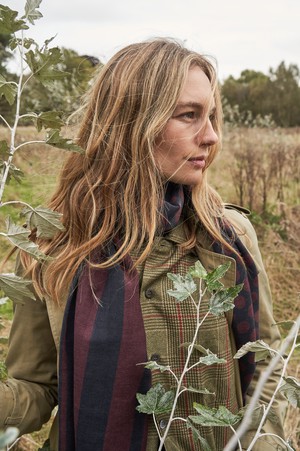 Recycled Double Faced Wool Burgundy Navy Spot Classic Scarf from Neem London