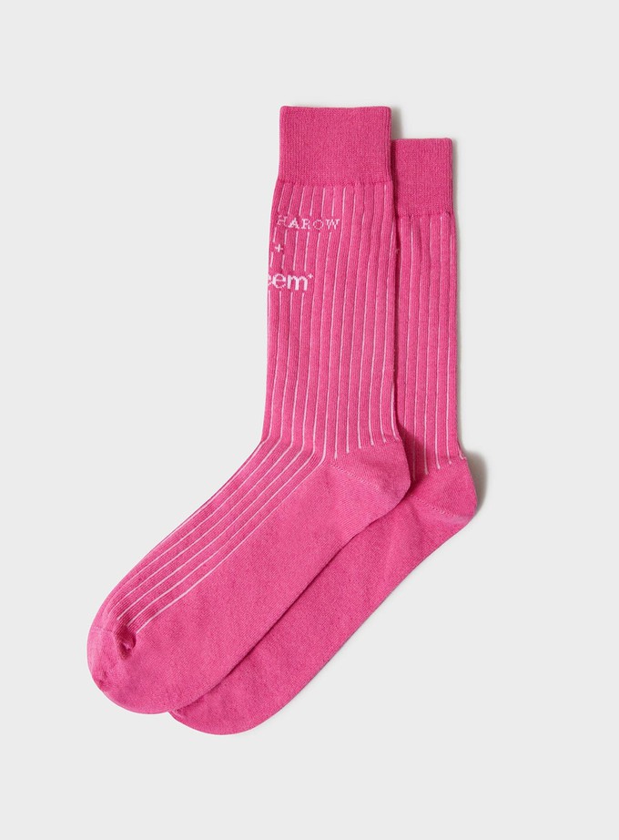 Recycled British Ribbed Cotton Bright Pink Men's Socks from Neem London