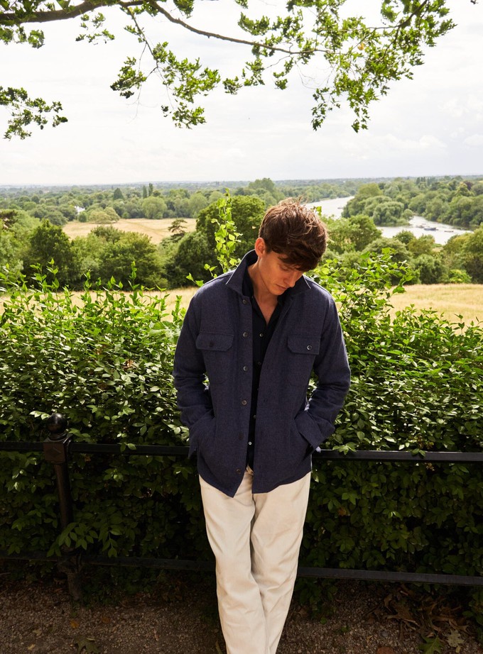 Recycled Piccadilly Cross Weave Blue Overshirt from Neem London