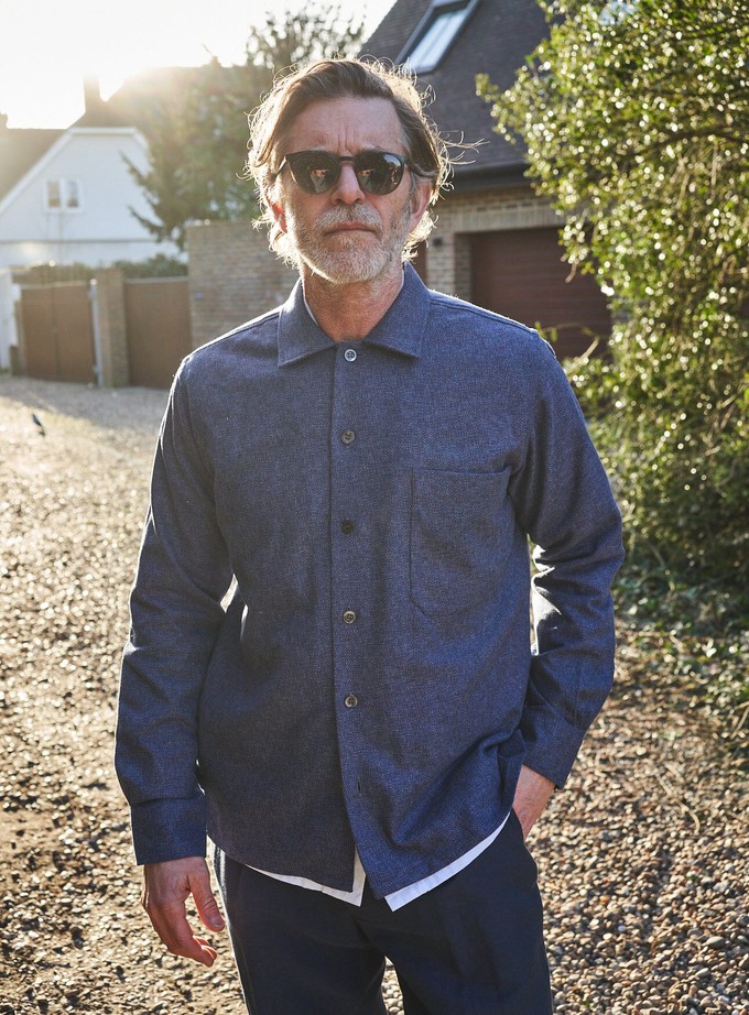 Recycled Cross Weave Spitalfields Blue Overshirt from Neem London