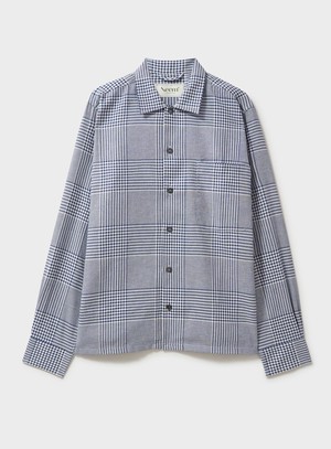 100% Recycled Cotton Navy Prince of Wales Spitalfields Overshirt from Neem London