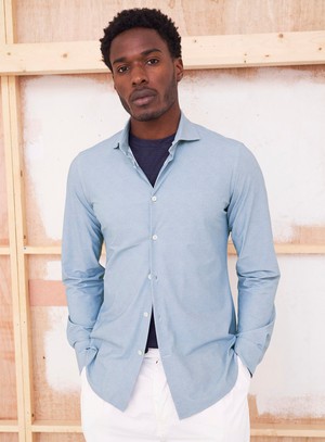 Recycled Italian Sky Twill Print Comfort Shirt from Neem London