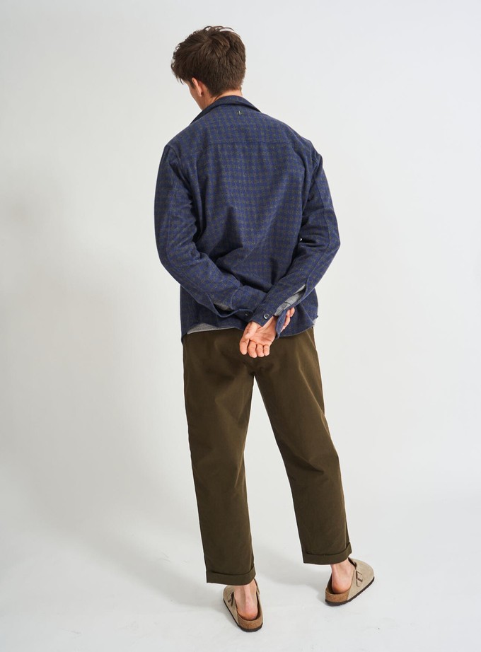 Recycled Italian Flannel Navy & Grey Check Double Pocket shirt from Neem London