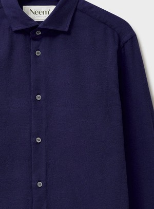 Recycled Italian Flannel Navy Cut Away Shirt from Neem London