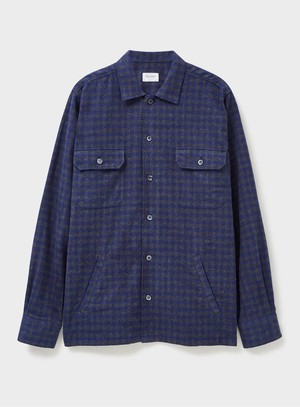 Recycled Italian Flannel Navy & Grey Check Piccadilly Overshirt from Neem London