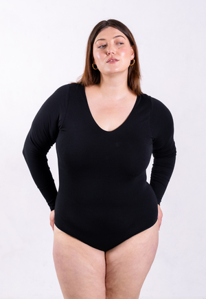 Organic Cotton Long Sleeve V-Neck Bodysuit, Black from Not Basics