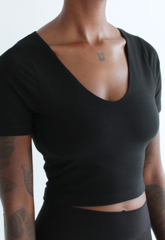 Organic Cotton V-Neck Cropped T-Shirt, Black from Not Basics