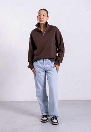 Organic Cotton Quarter Zip Sweatshirt, Hot Fudge from Not Basics