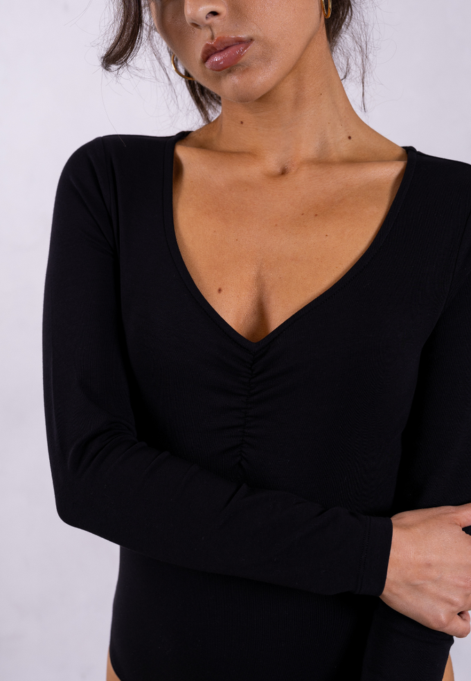 Organic Cotton Long-Sleeve Sweetheart Bodysuit, Black from Not Basics