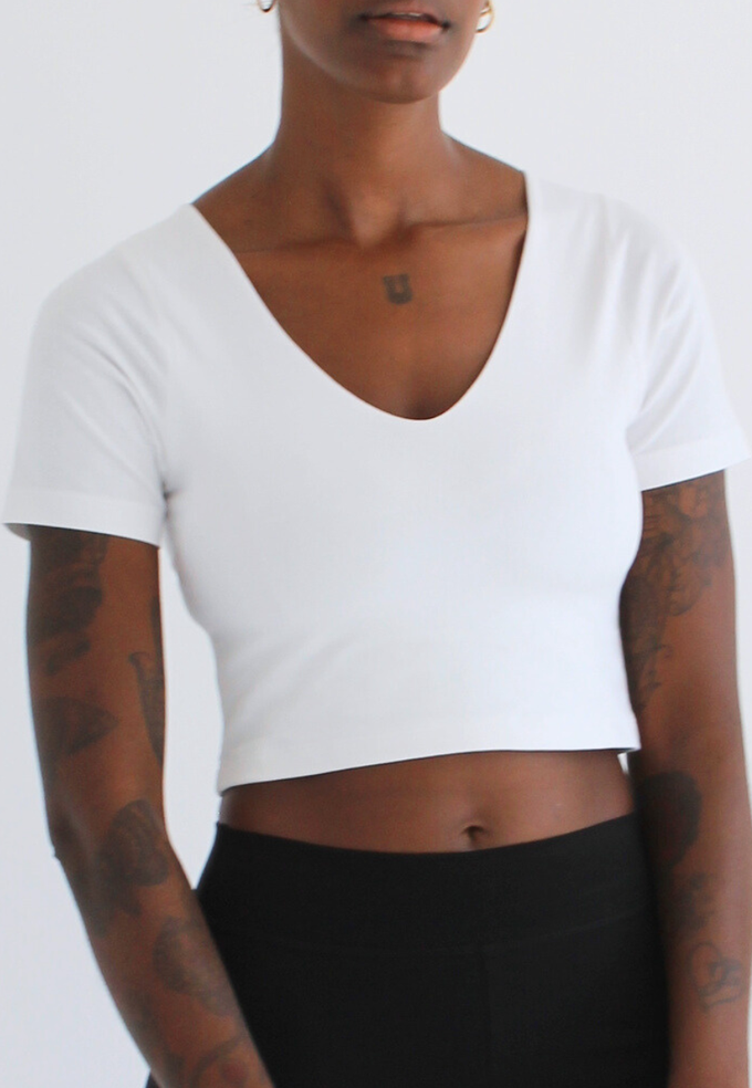 Organic Cotton V-Neck Cropped T-Shirt, White from Not Basics