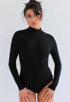 Organic Cotton Long Sleeve Turtleneck Bodysuit, Black via Not Basics