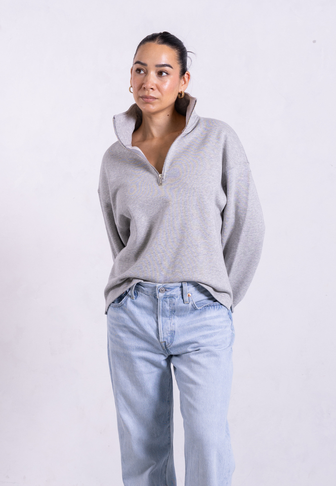 Organic Cotton Quarter Zip Sweatshirt, Light Grey Marl from Not Basics