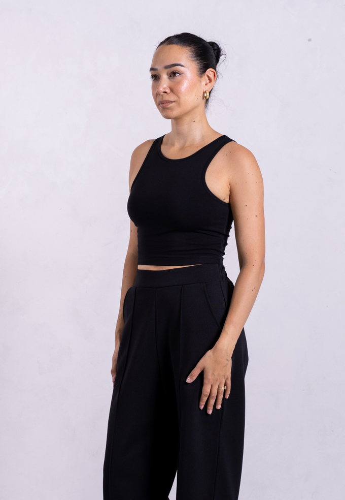 Organic Cotton High-Neck Cropped Tank, Black from Not Basics