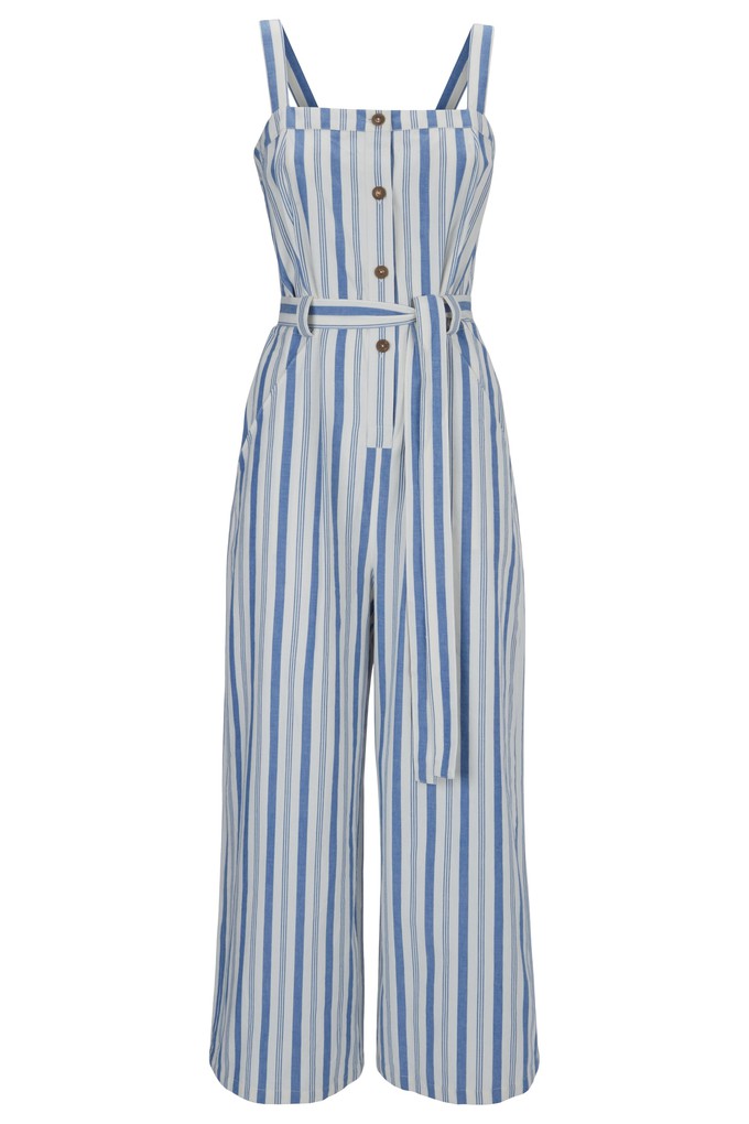 Rena Striped Jumpsuit in Blue stripe from People Tree