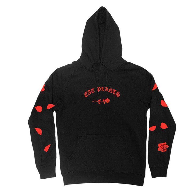 Eat Plants Scattered Roses - Hoodie - Black from Plant Faced Clothing