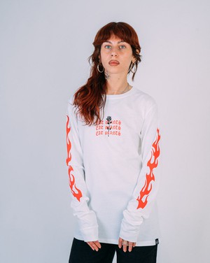 Eat Plants Goth Flames - Long Sleeve - White from Plant Faced Clothing