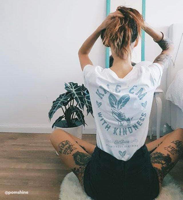 Kale 'Em With Kindness - White T-Shirt from Plant Faced Clothing