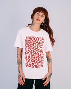 Illusions Tee - Stop Eating Animals - White x Red via Plant Faced Clothing