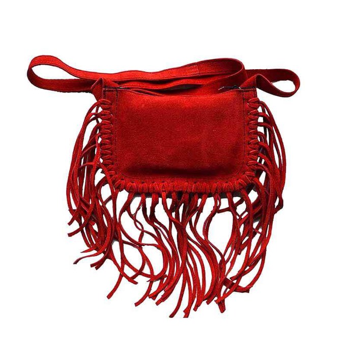 Fringed Red Shoulder Bag - Suede - Handmade in Canada from Quetzal Artisan