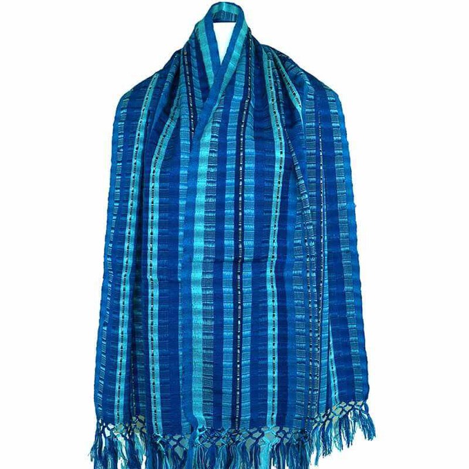 Scarf Blues with Fringes - Handmade - Beautiful and Fair from Quetzal Artisan