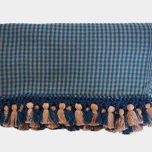 Shawl Blue with Pom poms - Oversized - Elegant and Fairtrade from Quetzal Artisan