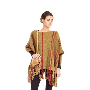 Poncho Ochre Coral - Handmade of Eco Wool - Stylish and Warm from Quetzal Artisan