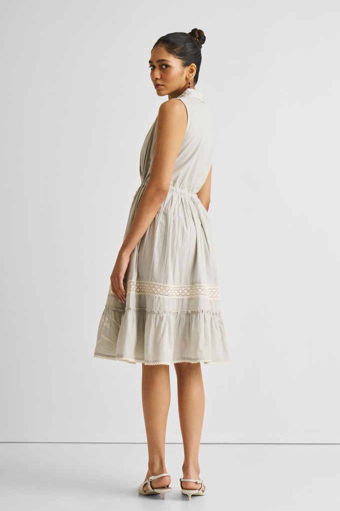 Embroidered Drawstring Gathered Dress in Grey from Reistor