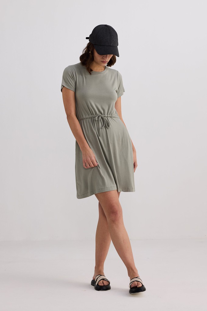 Drawstring Short T-shirt Dress in Light Olive from Reistor