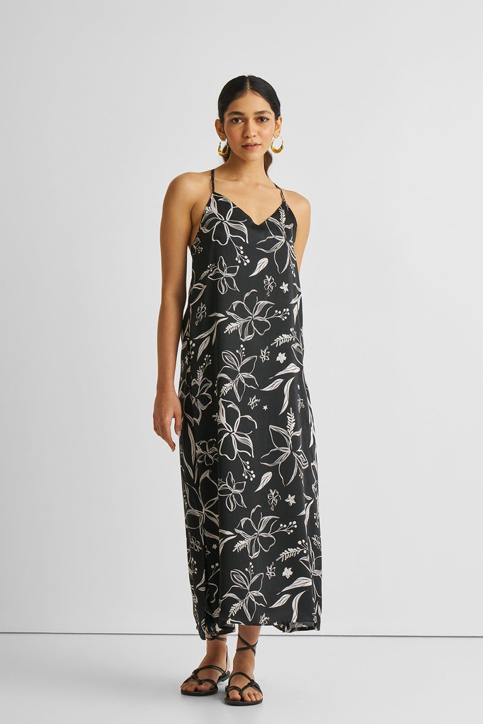 Midi Slip Dress in Black Florals from Reistor