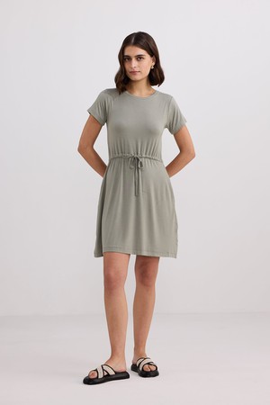 Drawstring Short T-shirt Dress in Light Olive from Reistor