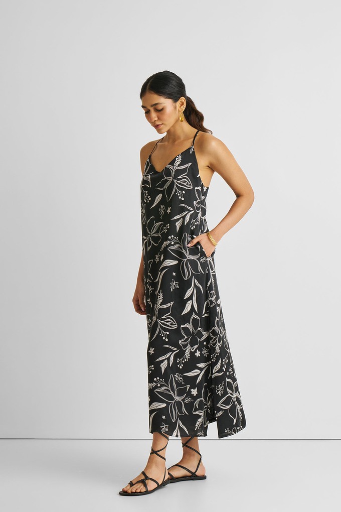 Midi Slip Dress in Black Florals from Reistor