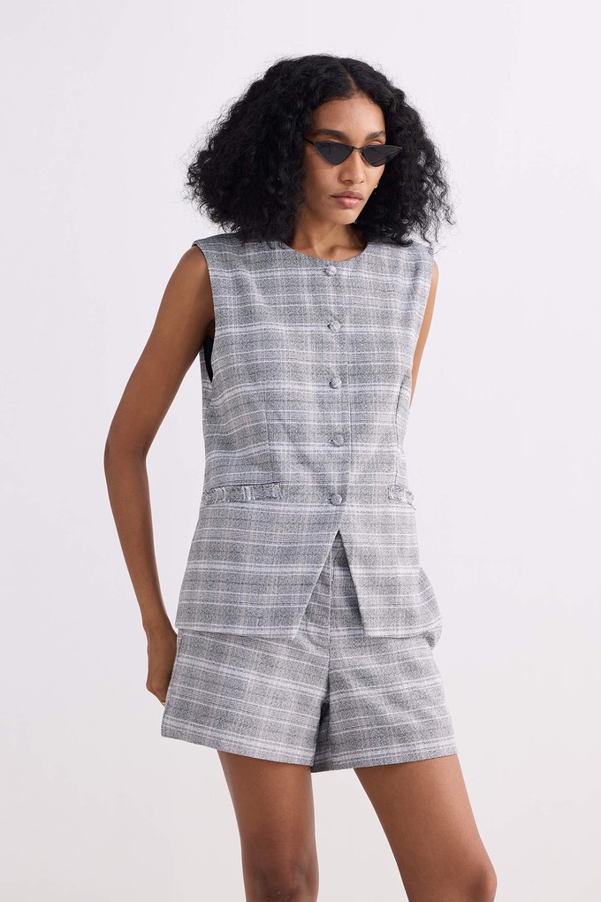 Cotton Tweed Vest Jacket Set in Grey from Reistor