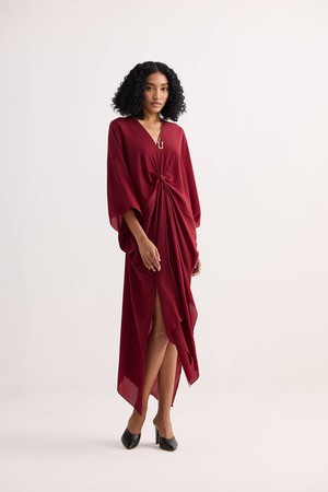 Front Twist Kaftan Dress in Burgundy from Reistor